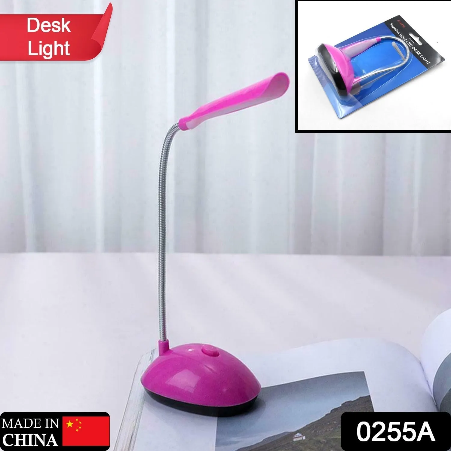 0255A Fashion Wind LED Desk Light, LED Lamps Button Control, Portable Flexible Neck Eye-Caring Table Reading Lights for Reading/Relaxation/Bedtime