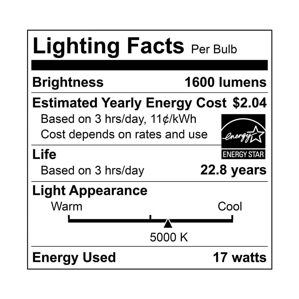 17W A21 Dimmable LED Bulb - 220 Degree Beam - E26 Medium Base - 1600 Lm - 5000K Cool White