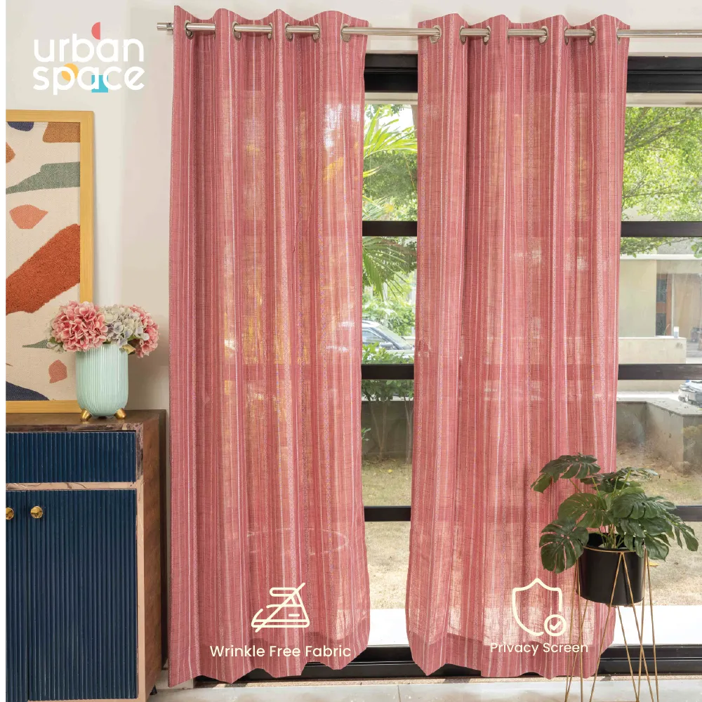 Aari Collection Embriodered Sheer Curtains, 40-50 % Light Filtering Curtains - Pack of 2 - Vertical Weaves Berry