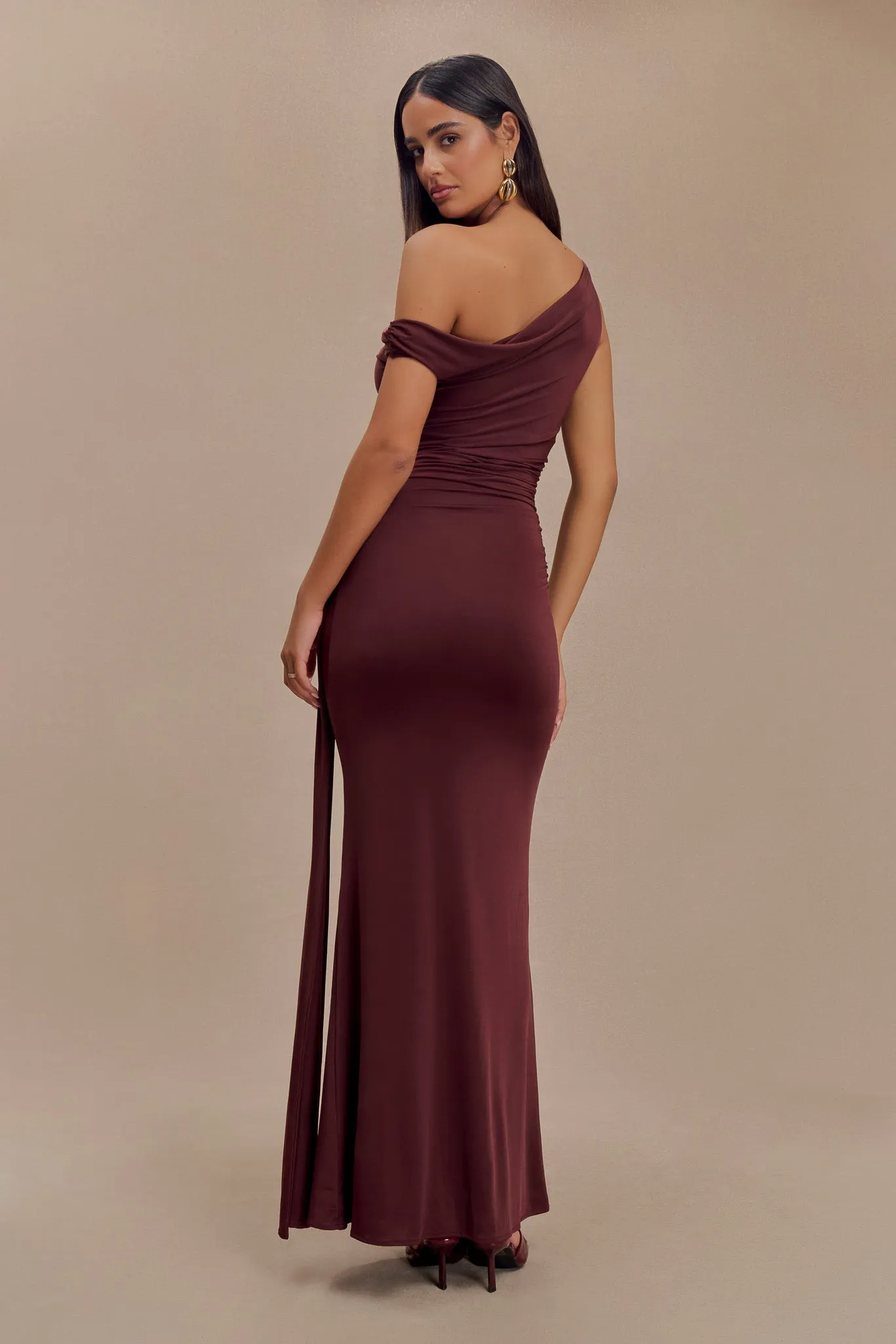 Aisnley Slinky Fishtail Maxi Dress - Mahogany