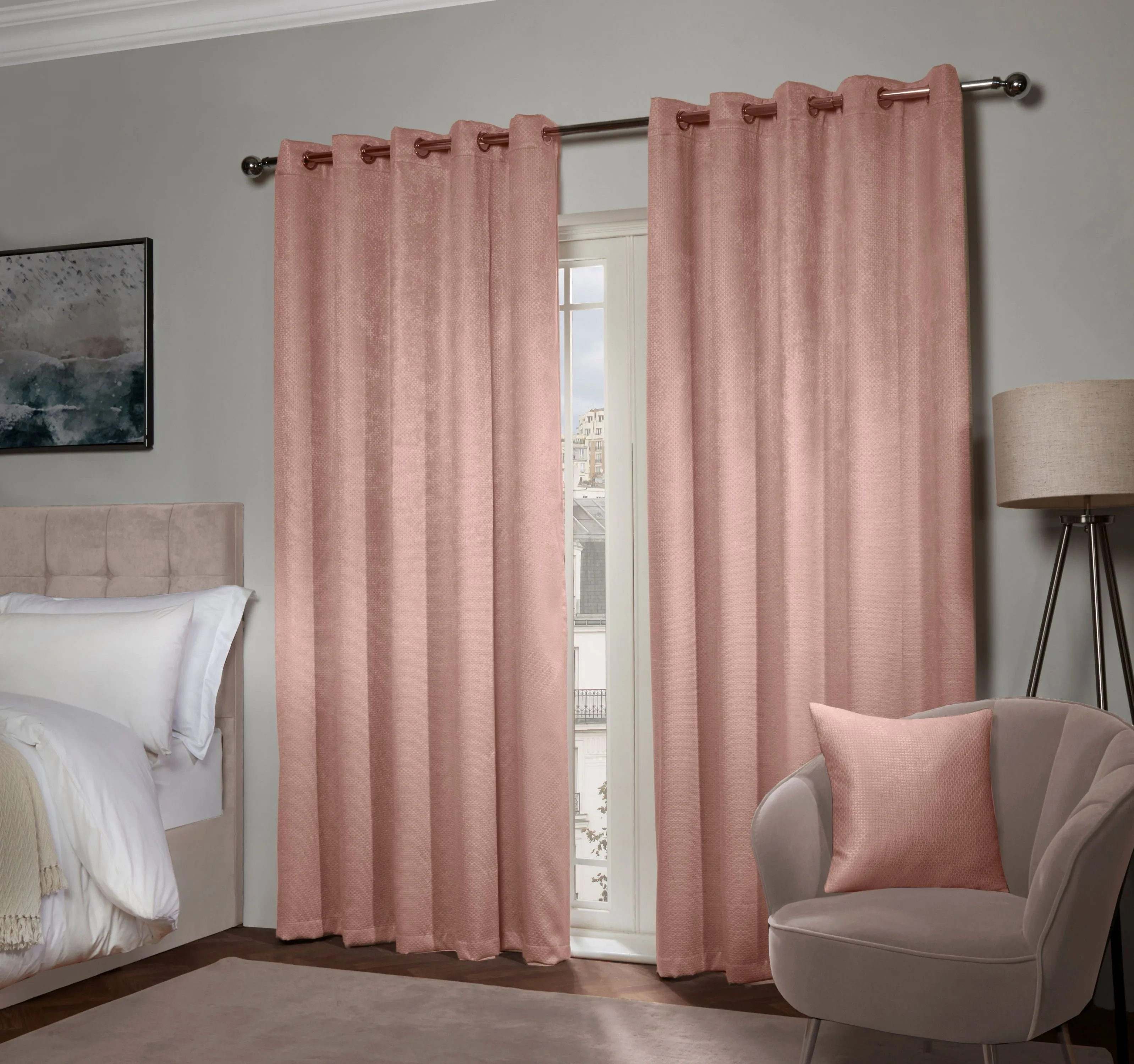 Ambiance Blush Pink Thermal Blackout Eyelet Curtains