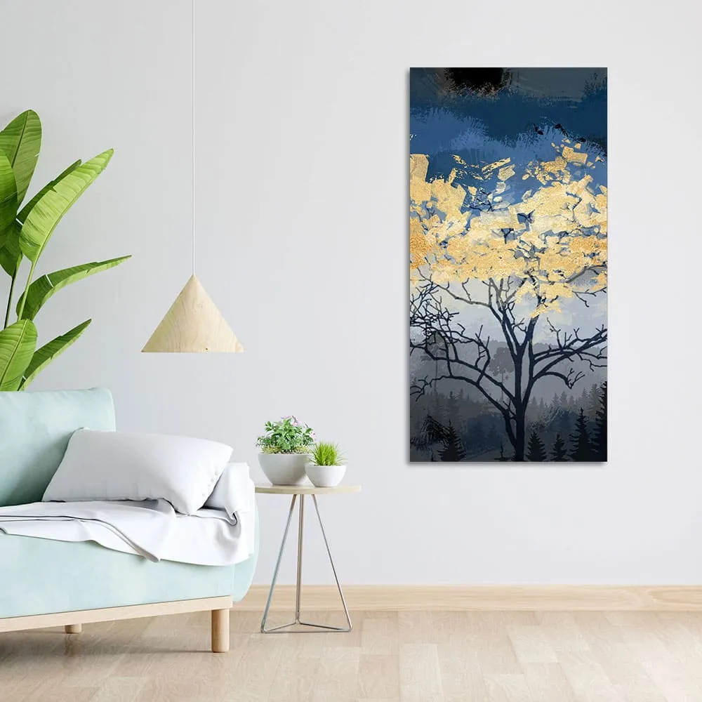 Beautiful Forest at Night with Gold Leaf Tree Canvas Wall Painting