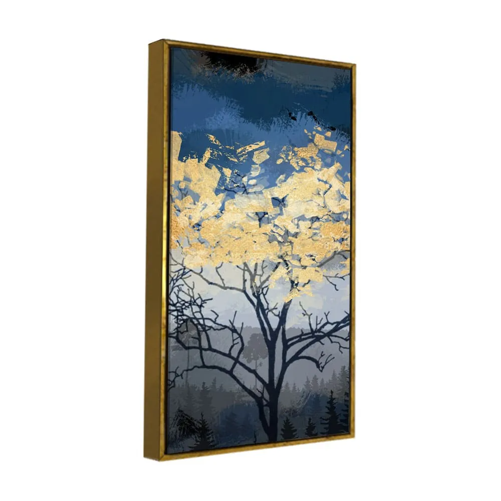 Beautiful Forest at Night with Gold Leaf Tree Canvas Wall Painting