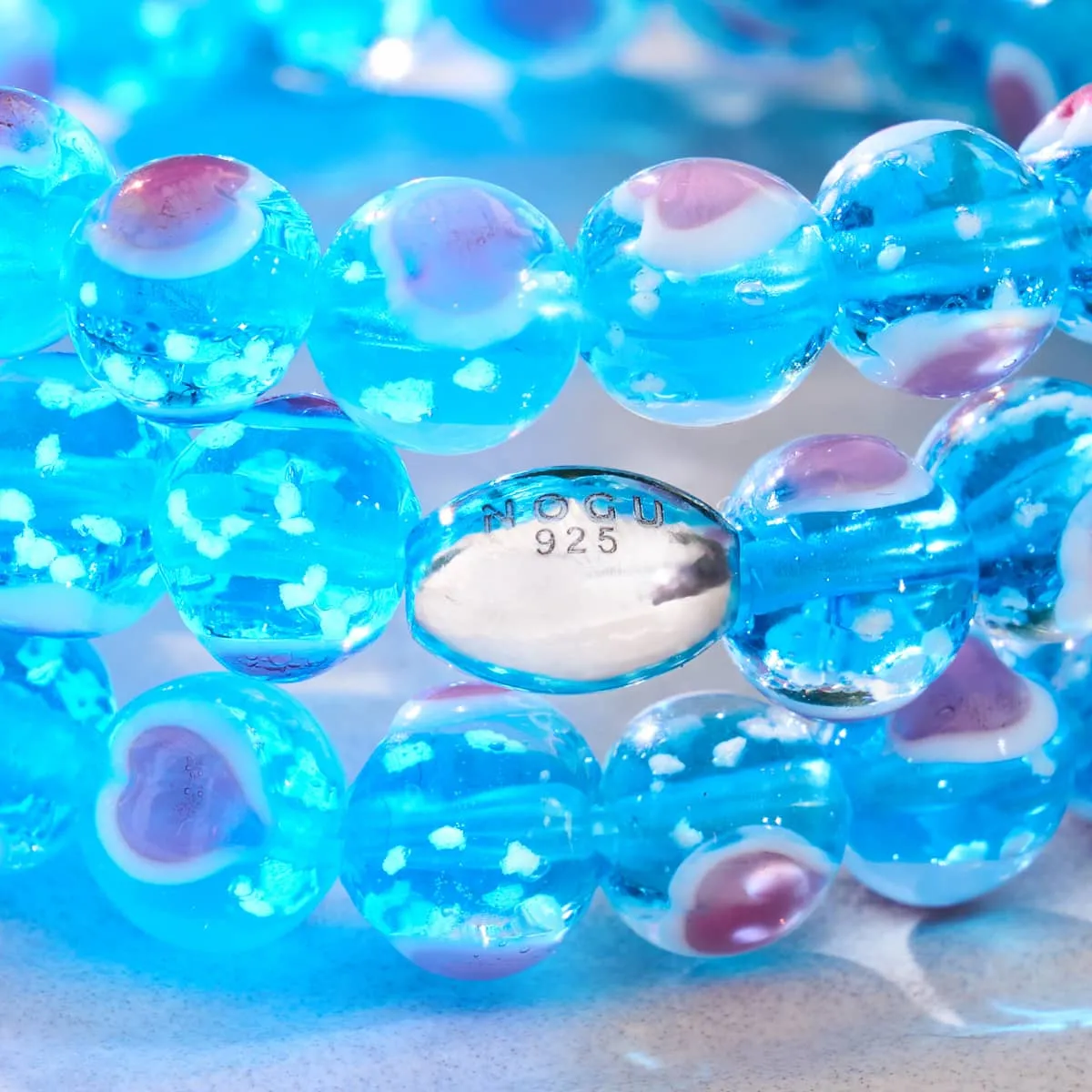 Blue x Pink | .925 Sterling Silver | Firefly Glass Love Bracelet