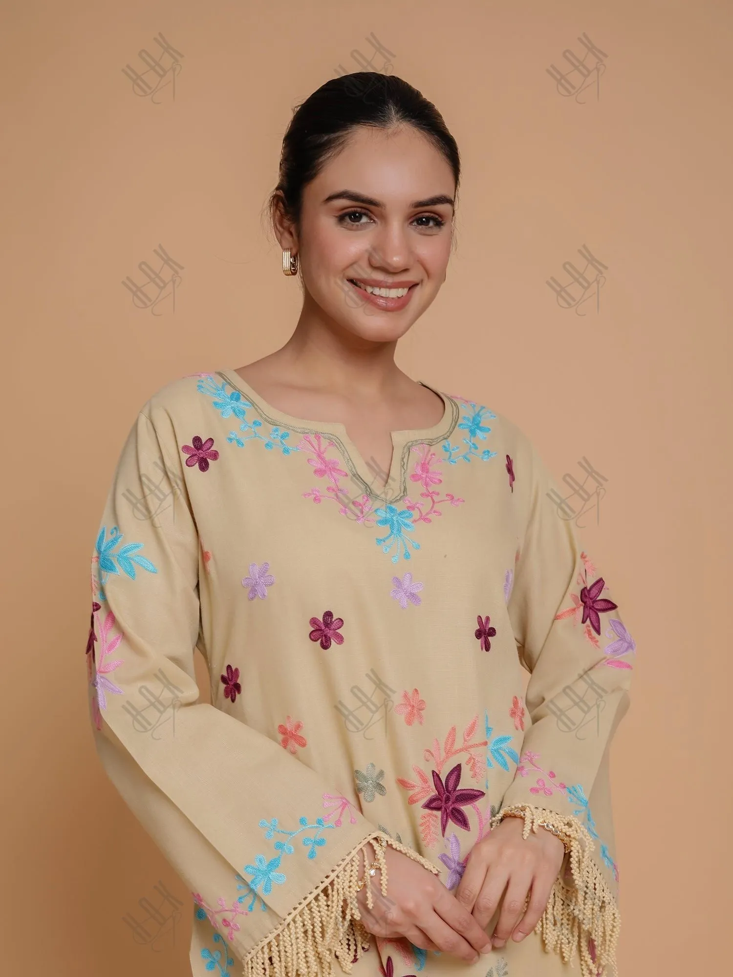 Falak Kashmiri Long Kurta - Beige