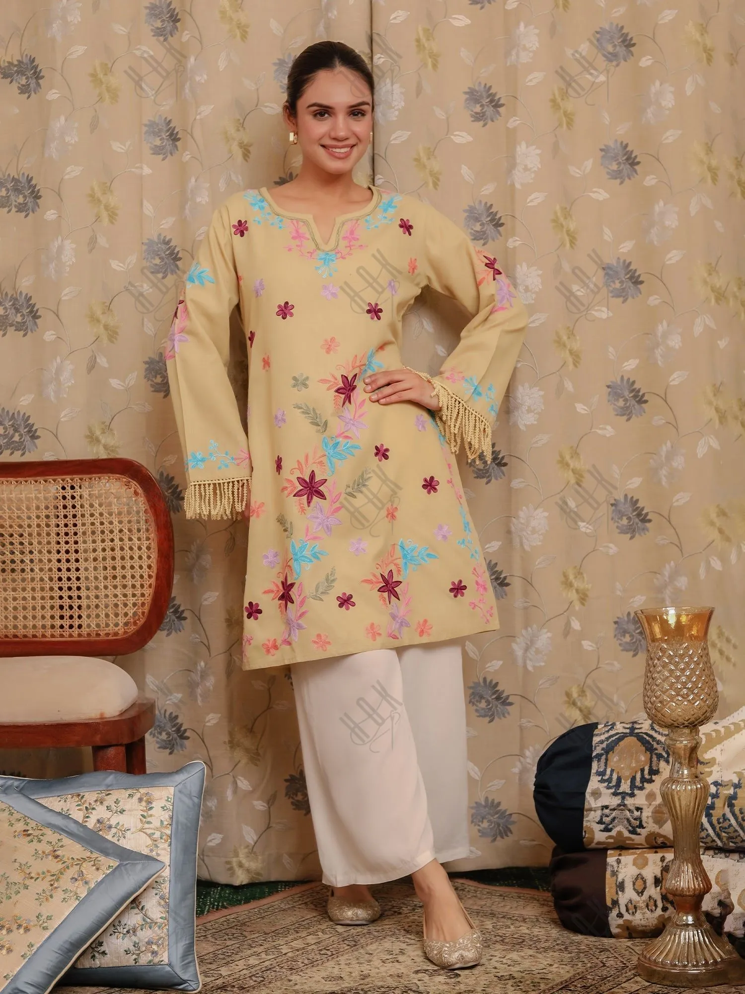 Falak Kashmiri Long Kurta - Beige