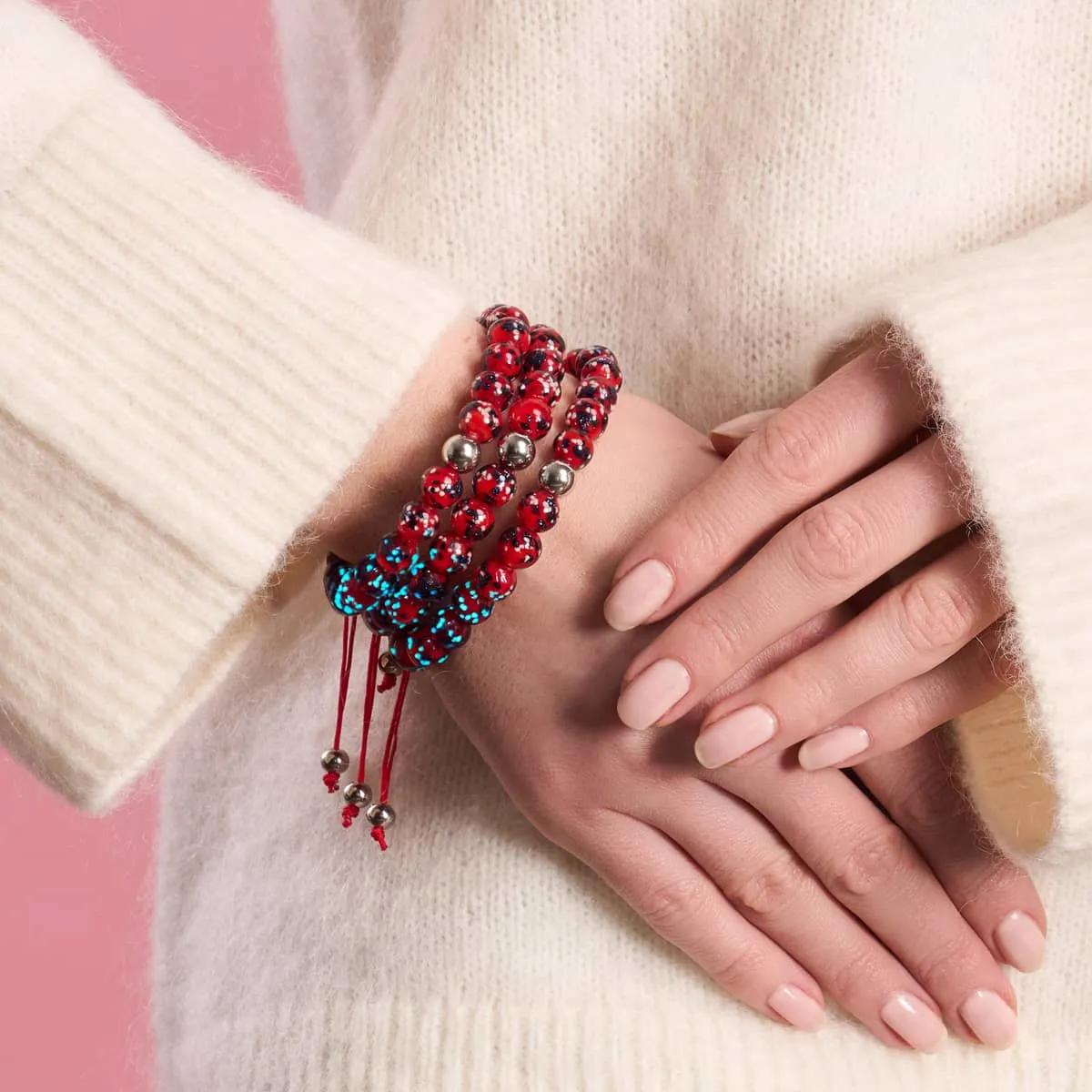 Fire & Ice | Silver | Firefly Glass Macrame Bracelet