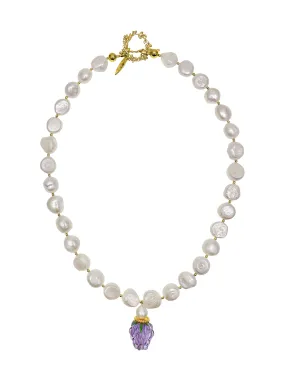 Irregular Freshwater Pearls With Purple Raspberry Pendant Necklace/Choker LN017