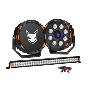 Lightfox 9 inch Osram Laser LED Driving Lights   30 inch LED Light Bar   Wiring Kit