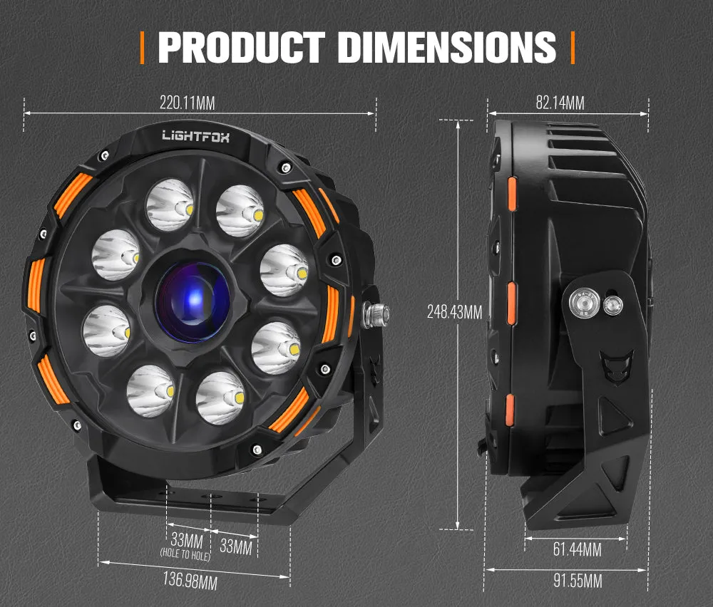 Lightfox 9inch LED Driving Light 1 Lux @ 2,226m IP68 15,046 Lumen