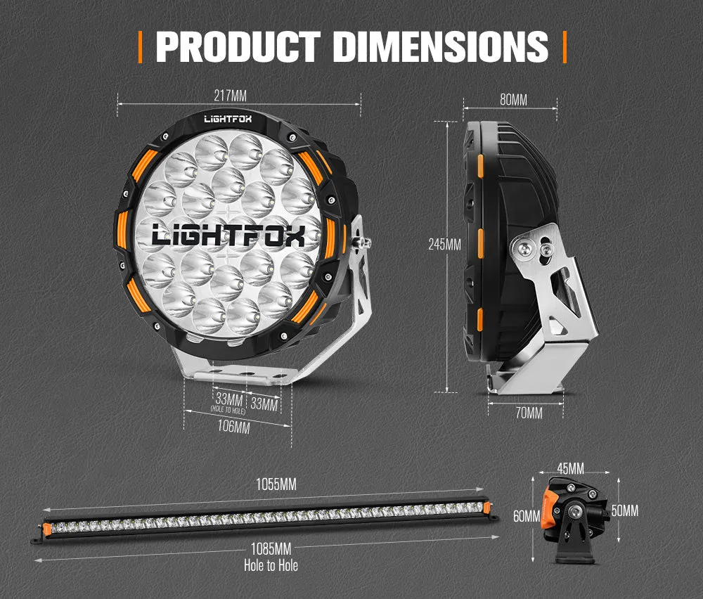 Lightfox OSRAM 9 inch LED Driving Lights   40 inch Single Row LED Light Bar   Wiring Kit