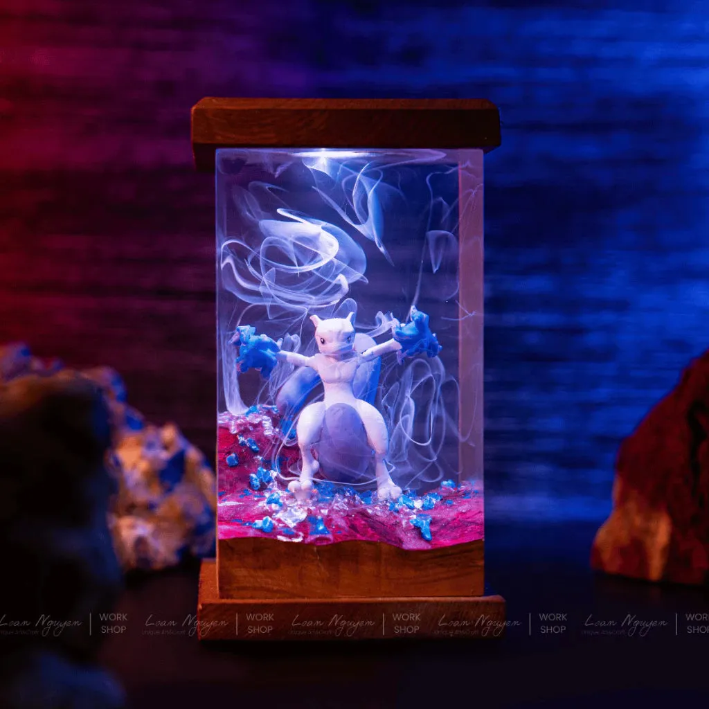 Pokemon Mewtwo Night Lamp, Desk and Bedroom Decoration, Handcrafted, Ideal as a Gift