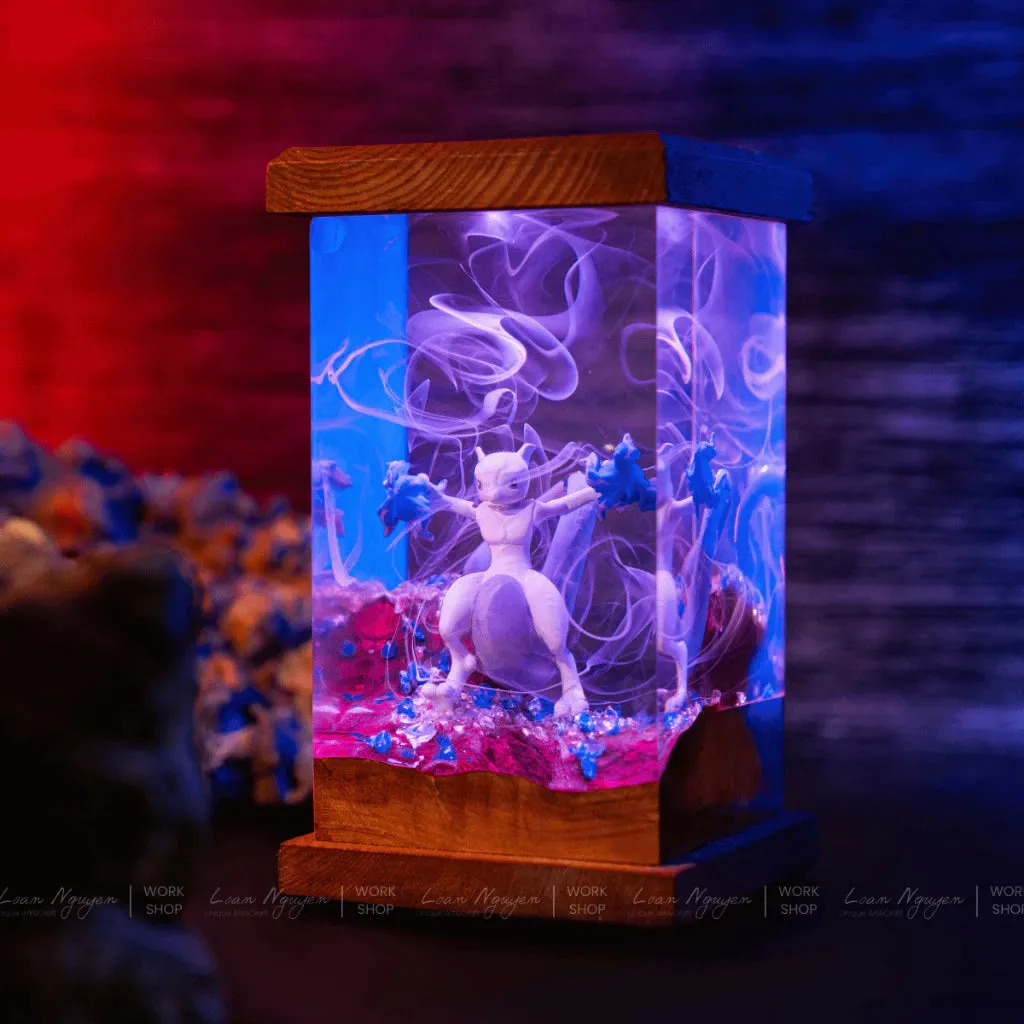 Pokemon Mewtwo Night Lamp, Desk and Bedroom Decoration, Handcrafted, Ideal as a Gift