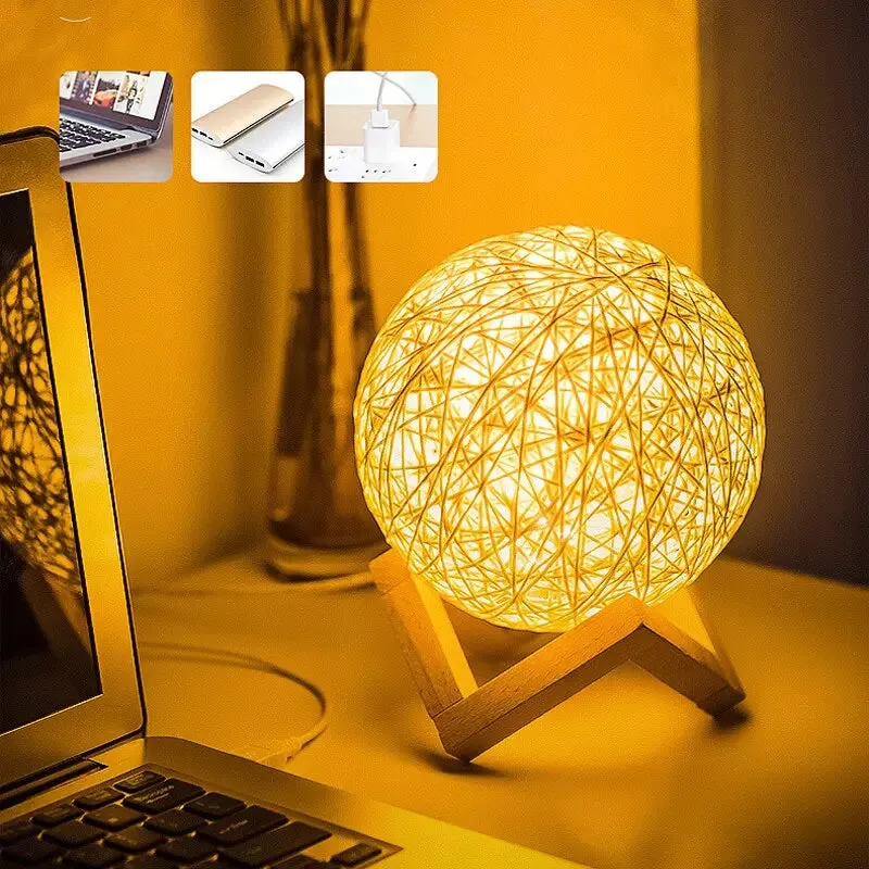 Rattan Ball LED Lamp Usb