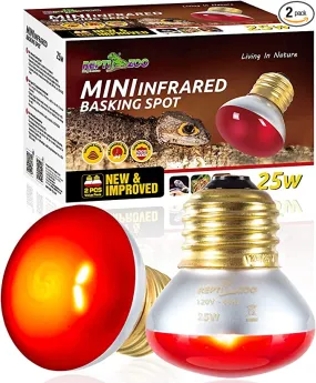 REPTI ZOO 25W Nano Reptile Infrared Heating Lamp 2 Pack for Small Geckos,Turtle,Bearded Dragon,Lizard,Tarantulas